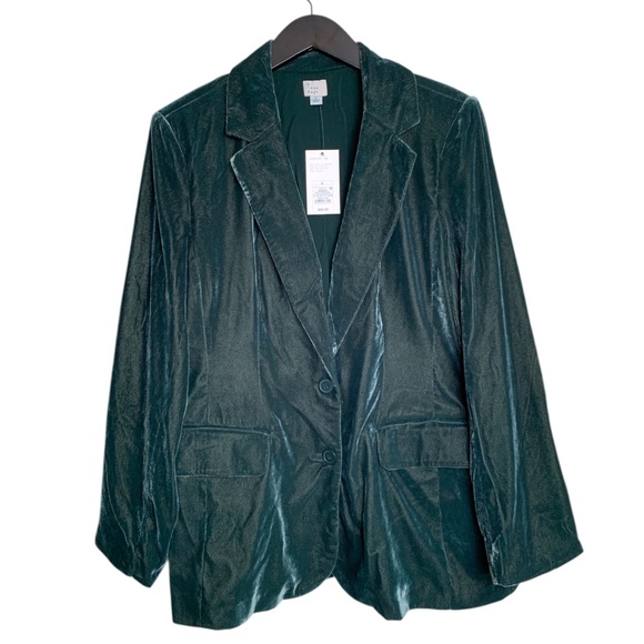 NWT a new day Women's Dark Green Velvet Blazer Jacket Size Large NEW - Picture 1 of 7